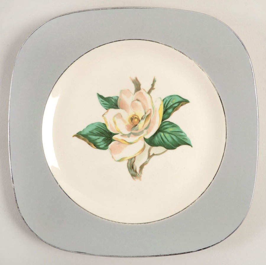 Gray Dawn (White Flower) Square Salad Plate by Homer Laughlin -1