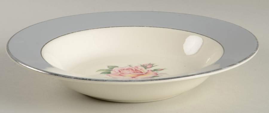 Gray Dawn (White Flower) Rim Soup Bowl by Homer Laughlin -1