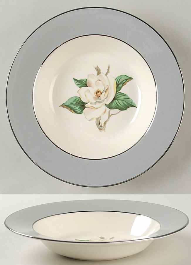 Gray Dawn (White Flower) Rim Soup Bowl by Homer Laughlin -1