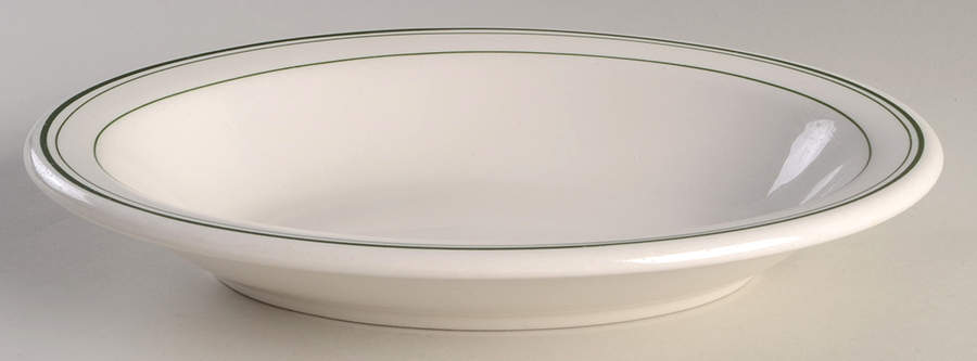 Green Band 12" Oval Vegetable Bowl by Homer Laughlin -1