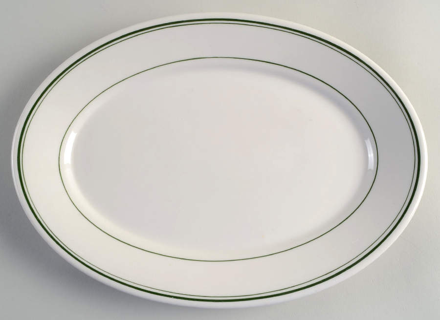 Green Band 12" Oval Serving Platter by Homer Laughlin -1