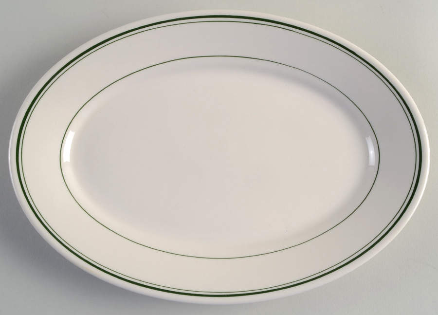 Green Band 11" Oval Serving Platter by Homer Laughlin -1