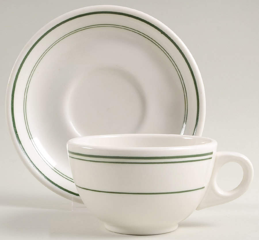Green Band Flat Cup & Saucer Set by Homer Laughlin -1