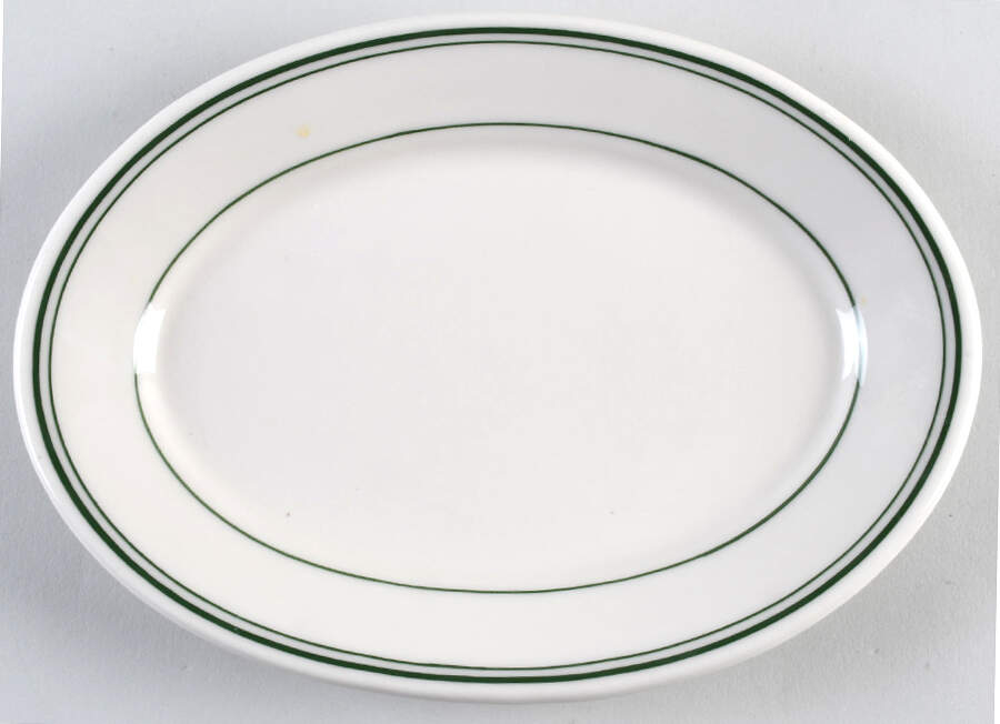 Green Band 9" Oval Serving Platter by Homer Laughlin -1