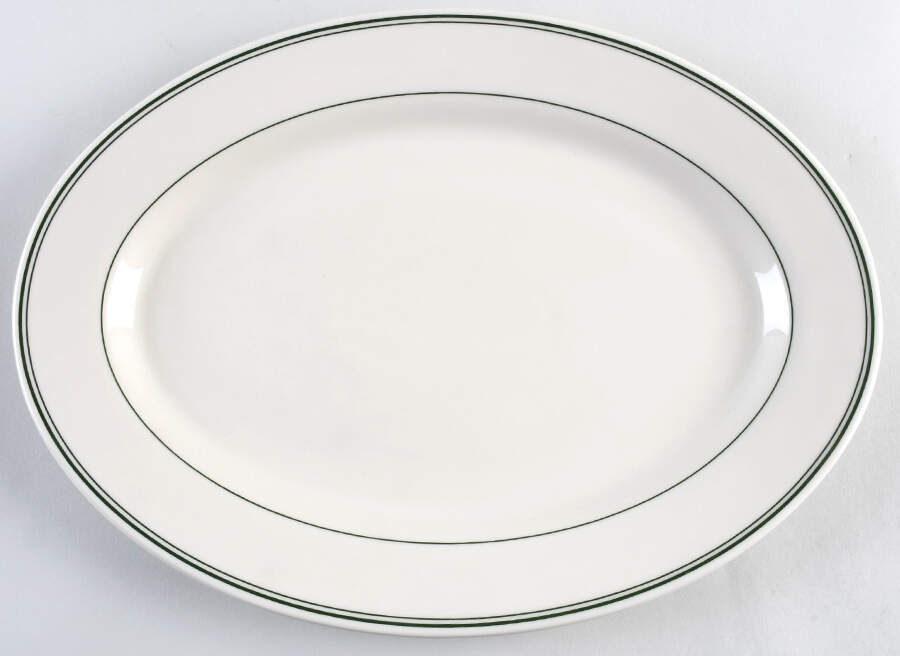 Green Band 15" Oval Serving Platter by Homer Laughlin -1