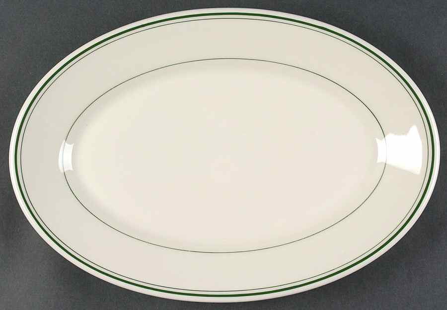 Green Band 13" Oval Serving Platter by Homer Laughlin -1