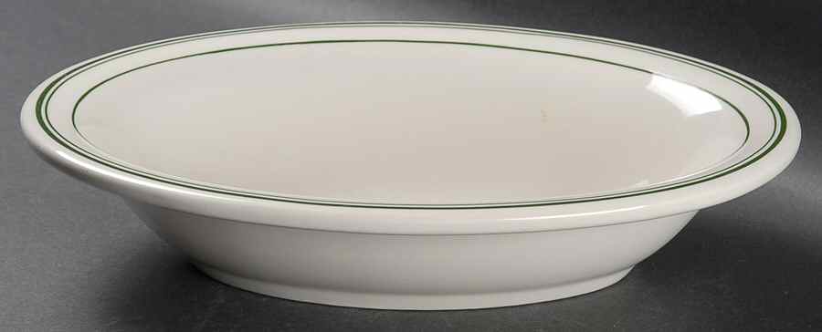 Green Band 9" Oval Vegetable Bowl by Homer Laughlin -1