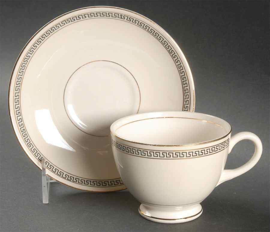 Greek Key Footed Cup & Saucer Set by Homer Laughlin -1