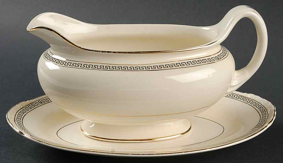 Greek Key Gravy Boat & Underplate/Relish by Homer Laughlin -1