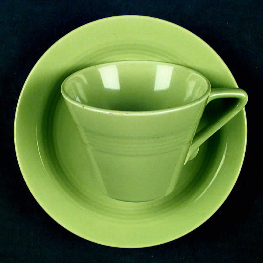 Harlequin Chartreuse Flat Cup & Saucer Set by Homer Laughlin -1