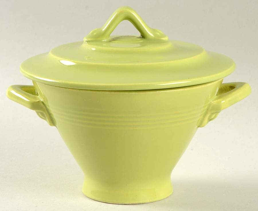Harlequin Chartreuse Sugar Bowl & Lid by Homer Laughlin -1