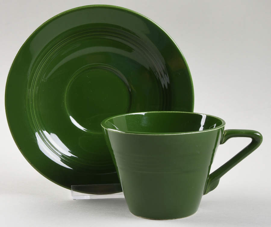Harlequin Forest Green Flat Cup & Saucer Set by Homer Laughlin -1