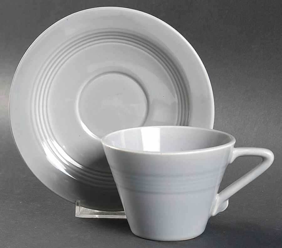 Harlequin Grey Flat Cup & Saucer Set by Homer Laughlin -1