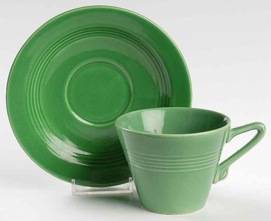 Harlequin Light Green Flat Cup & Saucer Set by Homer Laughlin -1