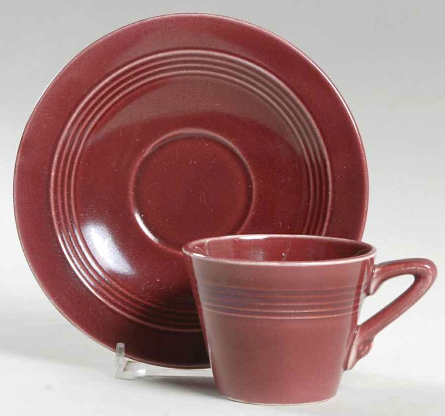 Harlequin Maroon Flat Demitasse Cup & Saucer Set by Homer Laughlin -1
