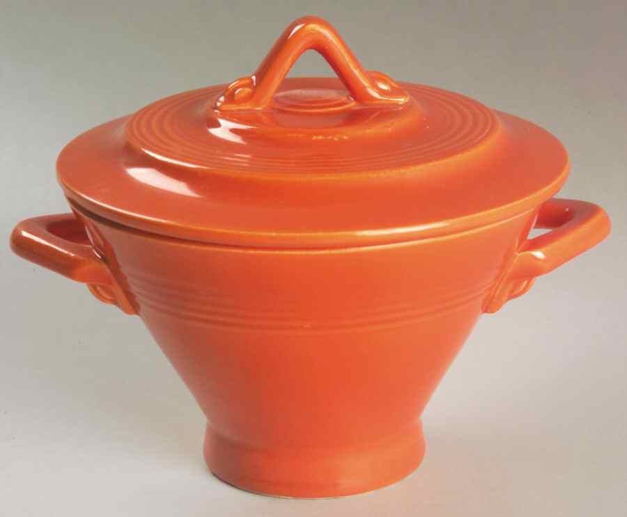 Harlequin Red Sugar Bowl & Lid by Homer Laughlin -1