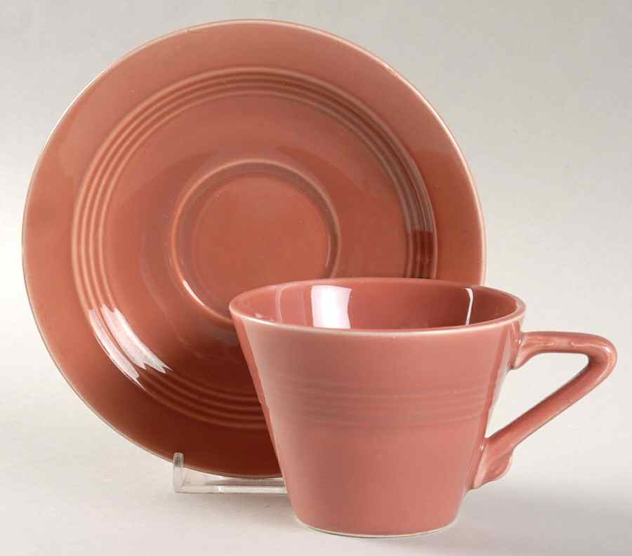 Harlequin Rose Flat Cup & Saucer Set by Homer Laughlin -1