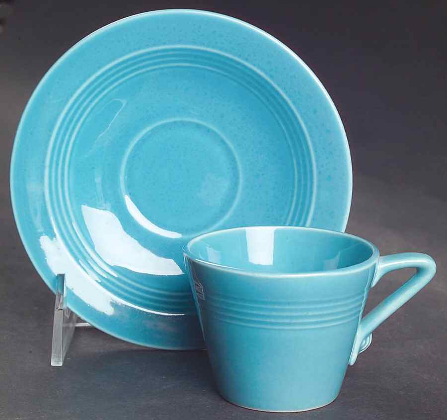 Harlequin Turquoise (Older) Flat Demitasse Cup & Saucer Set by Homer Laughlin -1