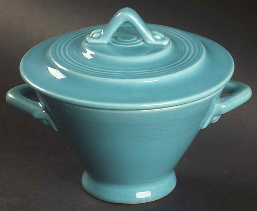 Harlequin Turquoise (Older) Sugar Bowl & Lid by Homer Laughlin -1