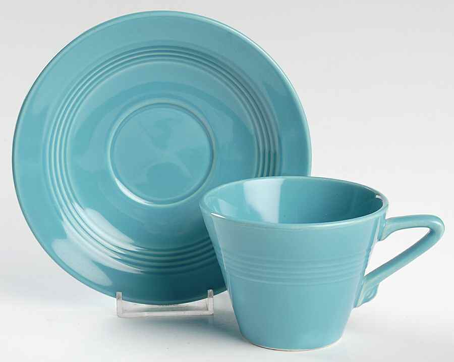 Harlequin Turquoise (Newer) Flat Cup & Saucer Set by Homer Laughlin -1