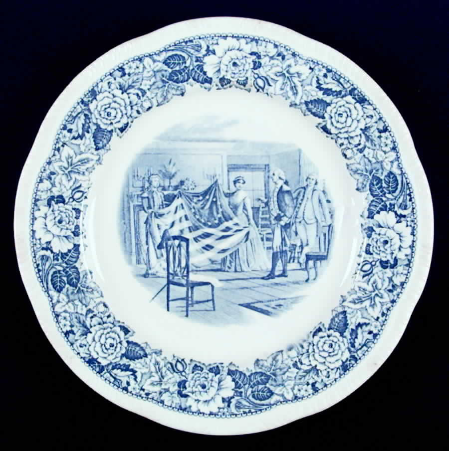 Historical America Blue (Scalloped) Dinner Plate by Homer Laughlin -1