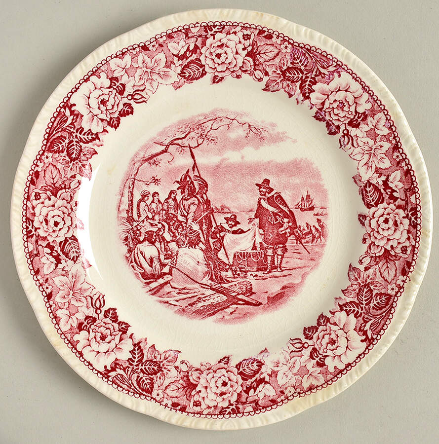 Historical America Red (Scalloped) Salad Plate by Homer Laughlin -1