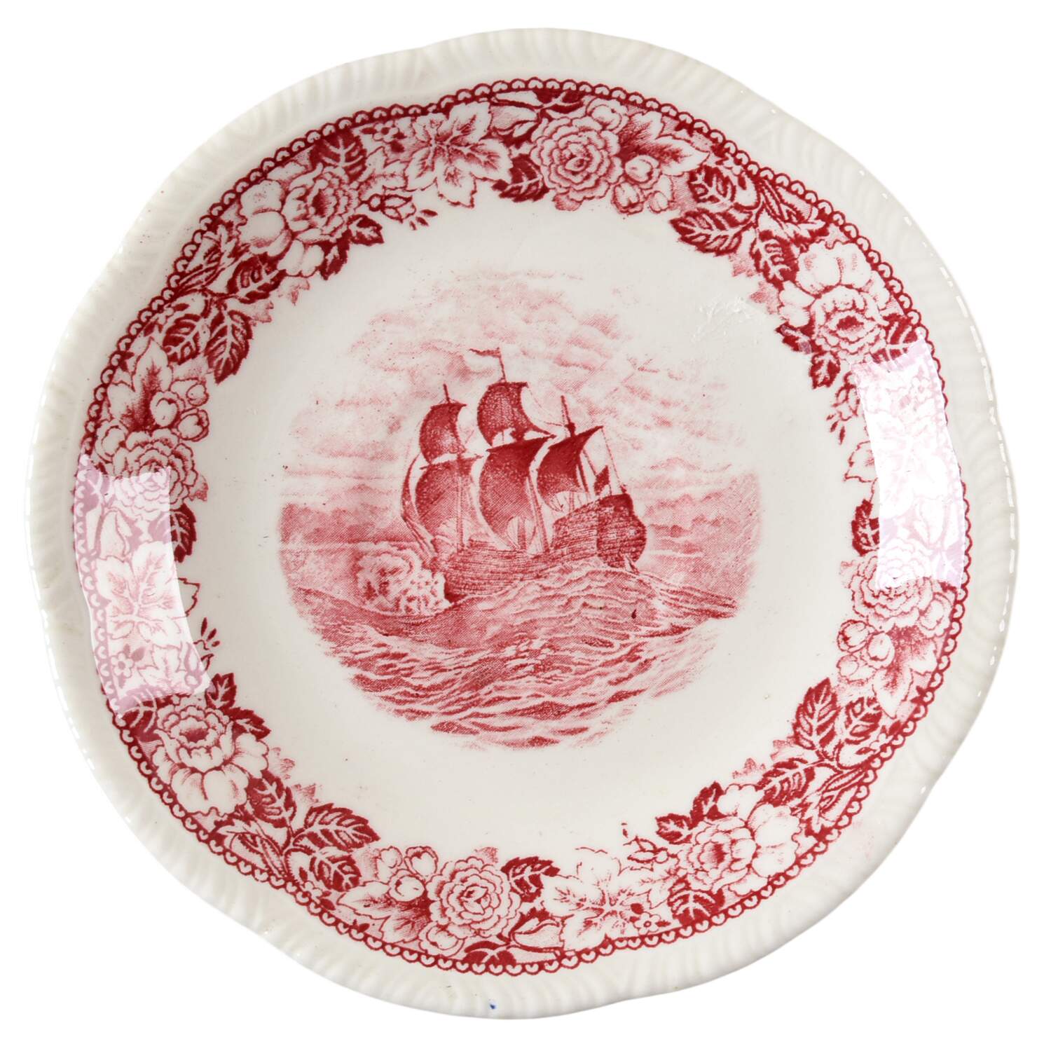 Historical America Red (Scalloped) Saucer by Homer Laughlin -1