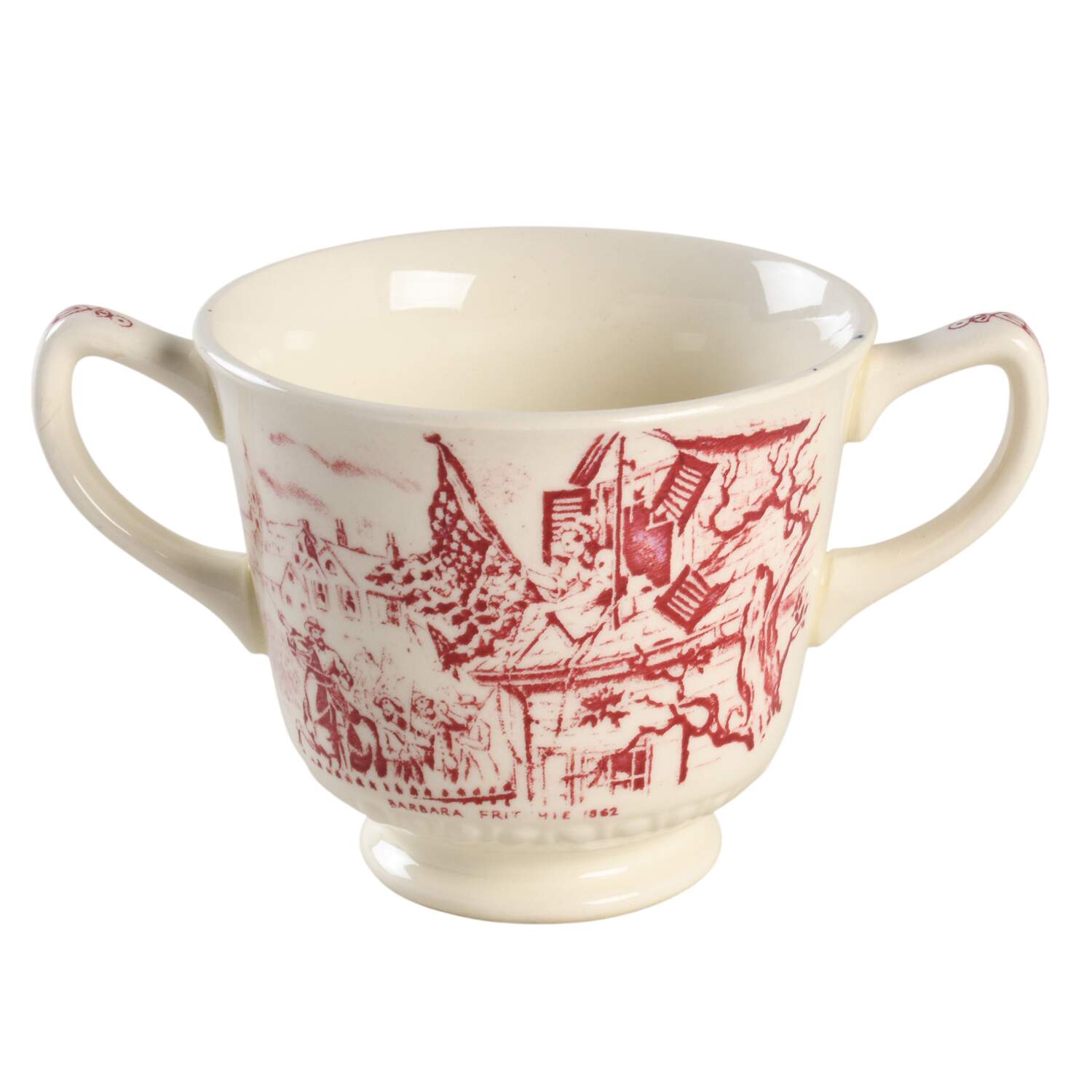 Historical America Red (Scalloped) Sugar Bowl No Lid by Homer Laughlin -1