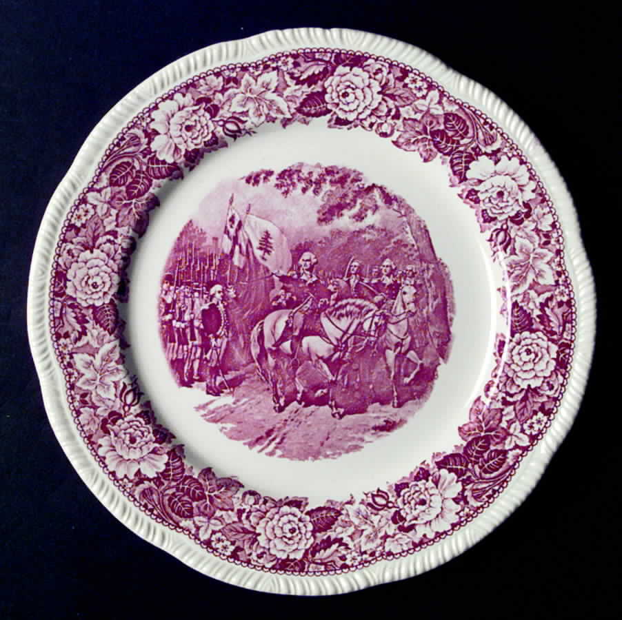 Historical America Red (Scalloped) Dinner Plate by Homer Laughlin -1