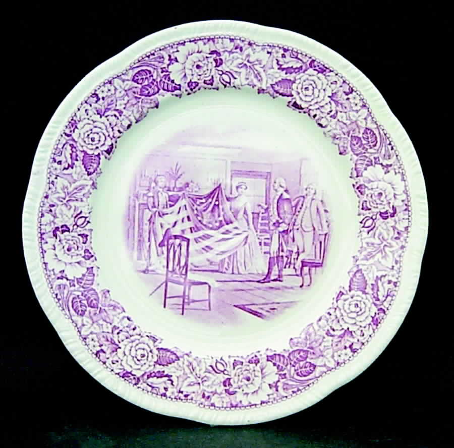 Historical America Red (Scalloped) Luncheon Plate by Homer Laughlin -1