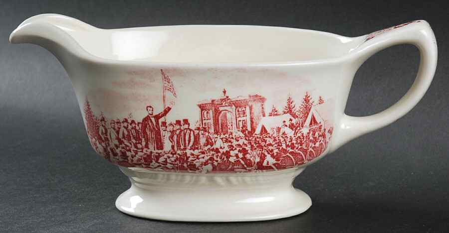 Historical America Red (Scalloped) Gravy Boat by Homer Laughlin -1
