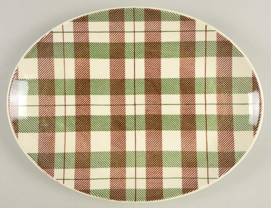 Highland Plaid (Green Brown) 11" Oval Serving Platter by Homer Laughlin -1