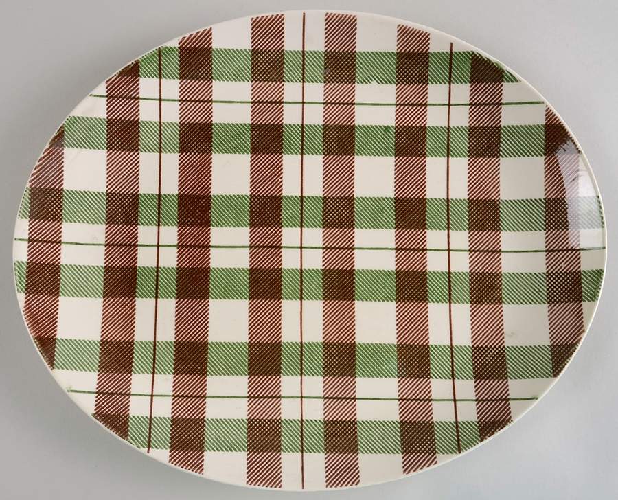 Highland Plaid (Green Brown) 13" Oval Serving Platter by Homer Laughlin -1