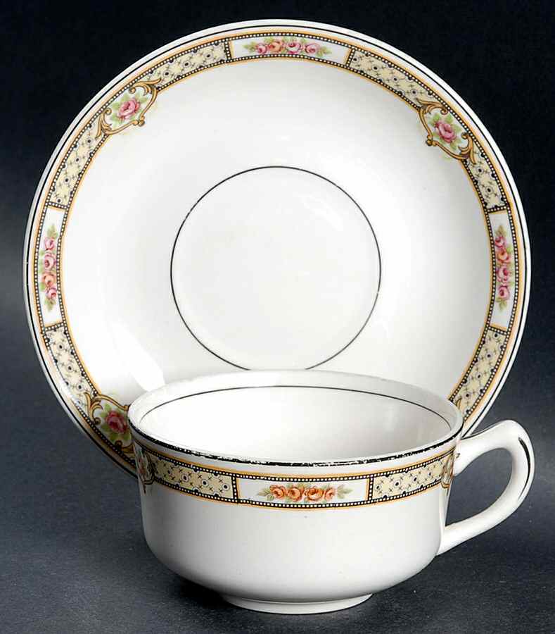 French Border Flat Cup & Saucer Set by Homer Laughlin -1