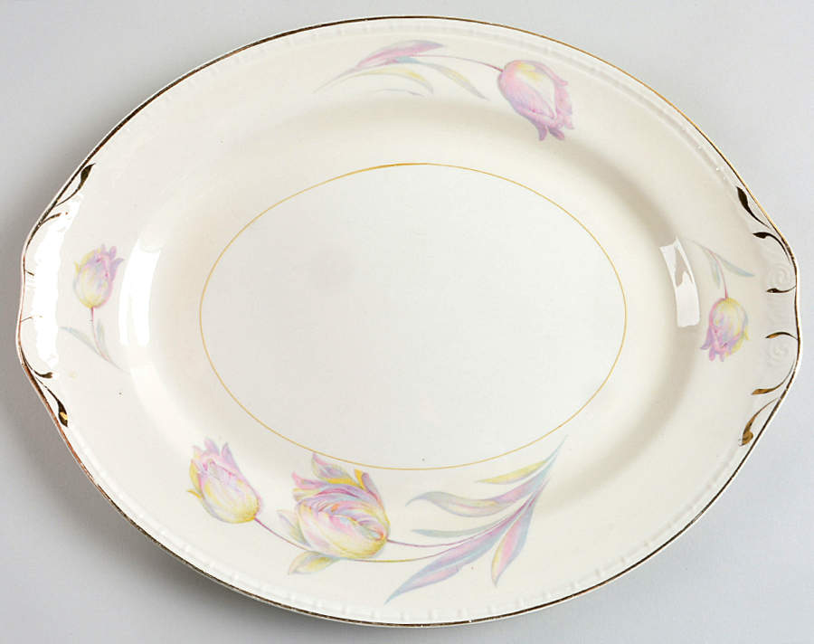 Tulip (Eggshell Georgian) 13" Oval Serving Platter by Homer Laughlin -1