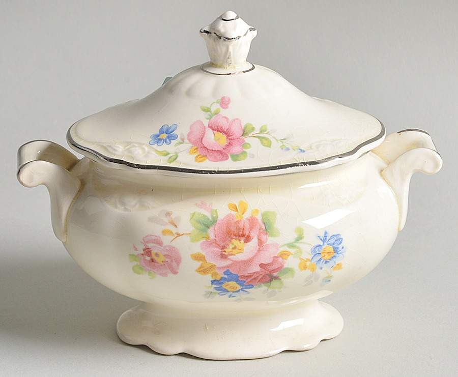Wild Pink Rose Sugar Bowl & Lid by Homer Laughlin -1