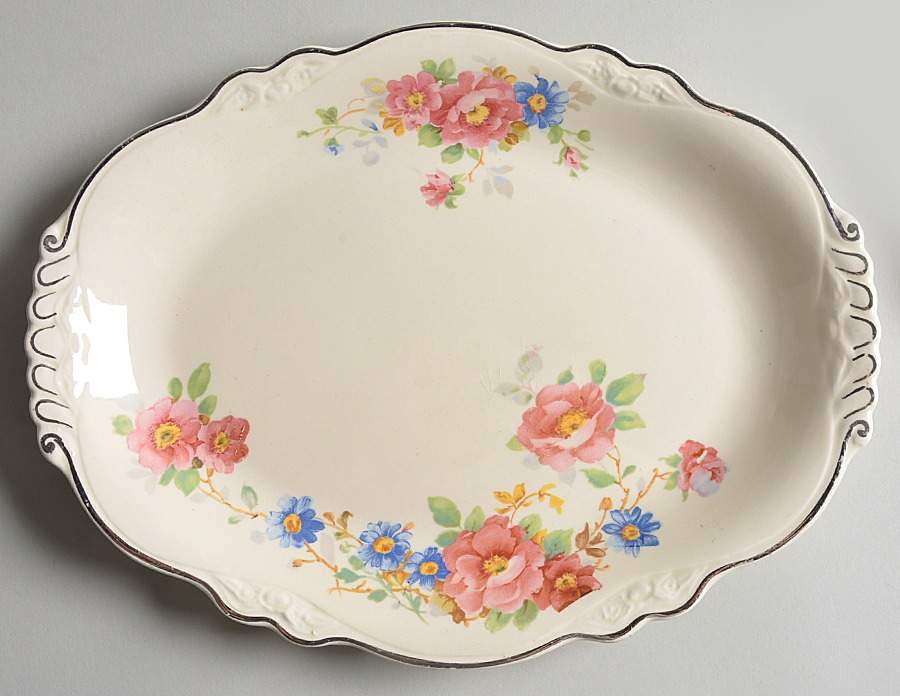 Wild Pink Rose 11" Oval Serving Platter by Homer Laughlin -1