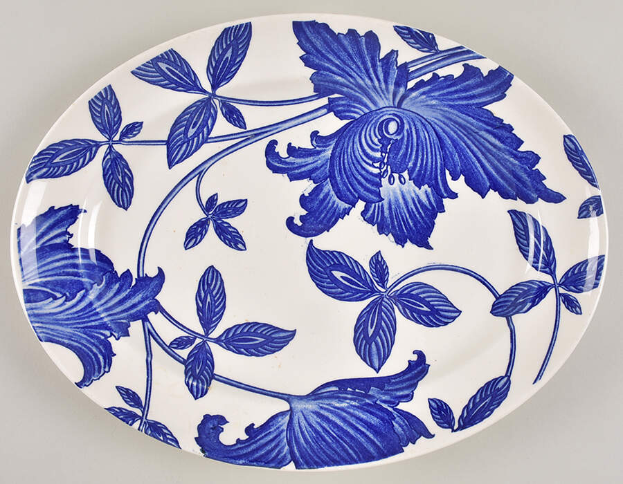 Blue Fantasy 13" Oval Serving Platter by Homer Laughlin -1