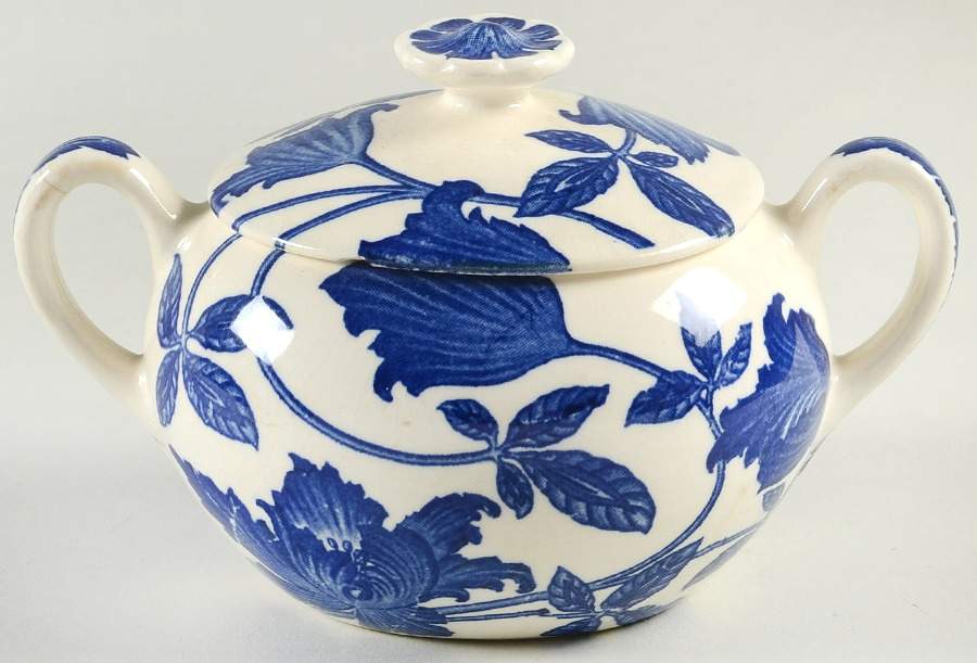 Blue Fantasy Sugar Bowl & Lid by Homer Laughlin -1