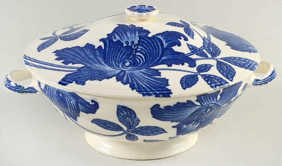 Blue Fantasy Round Covered Vegetable by Homer Laughlin -1