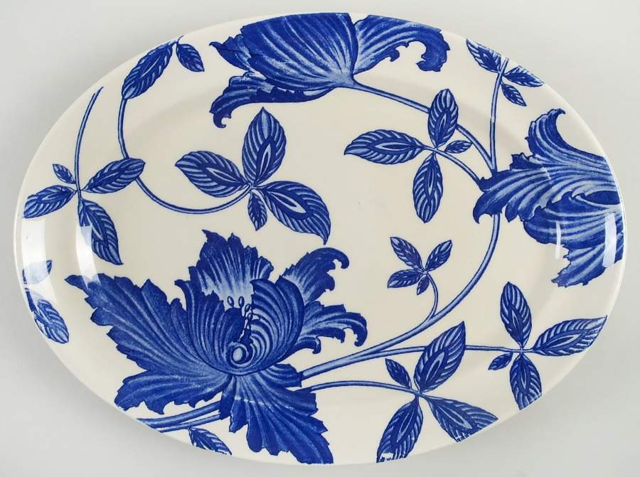 Blue Fantasy 15" Oval Serving Platter by Homer Laughlin -1