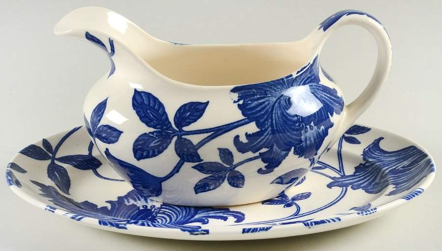 Blue Fantasy Gravy Boat & Underplate/Relish by Homer Laughlin -1