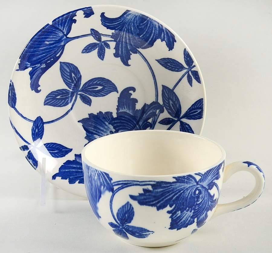 Blue Fantasy Footed Cup & Saucer Set by Homer Laughlin -1