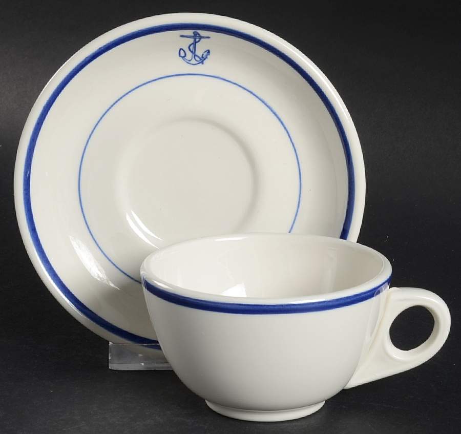 US Navy Mess Wardroom Officer Flat Cup & Saucer Set by Homer Laughlin -1