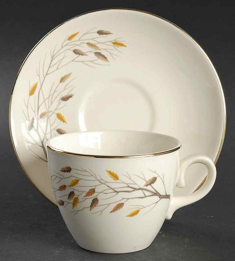 Autumn Song (Gold) Flat Cup & Saucer Set by Homer Laughlin -1