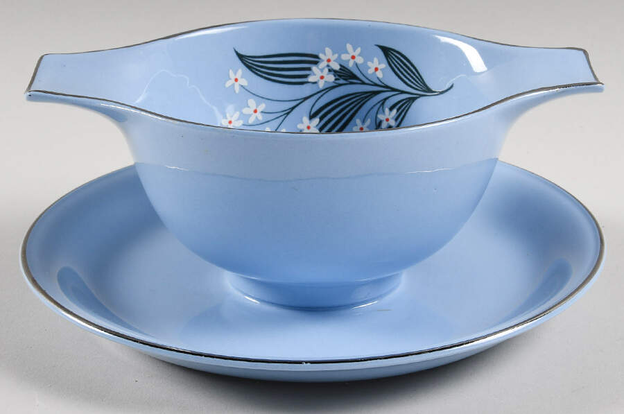 Blue Mist Round Gravy Boat/Attached Underplate by Homer Laughlin -1