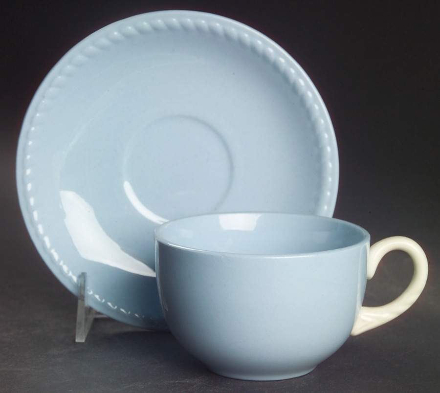 Kraft Blue Flat Cup & Saucer Set by Homer Laughlin -1