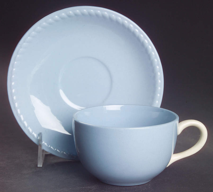 Kraft Blue Flat Cup & Saucer Set by Homer Laughlin -1