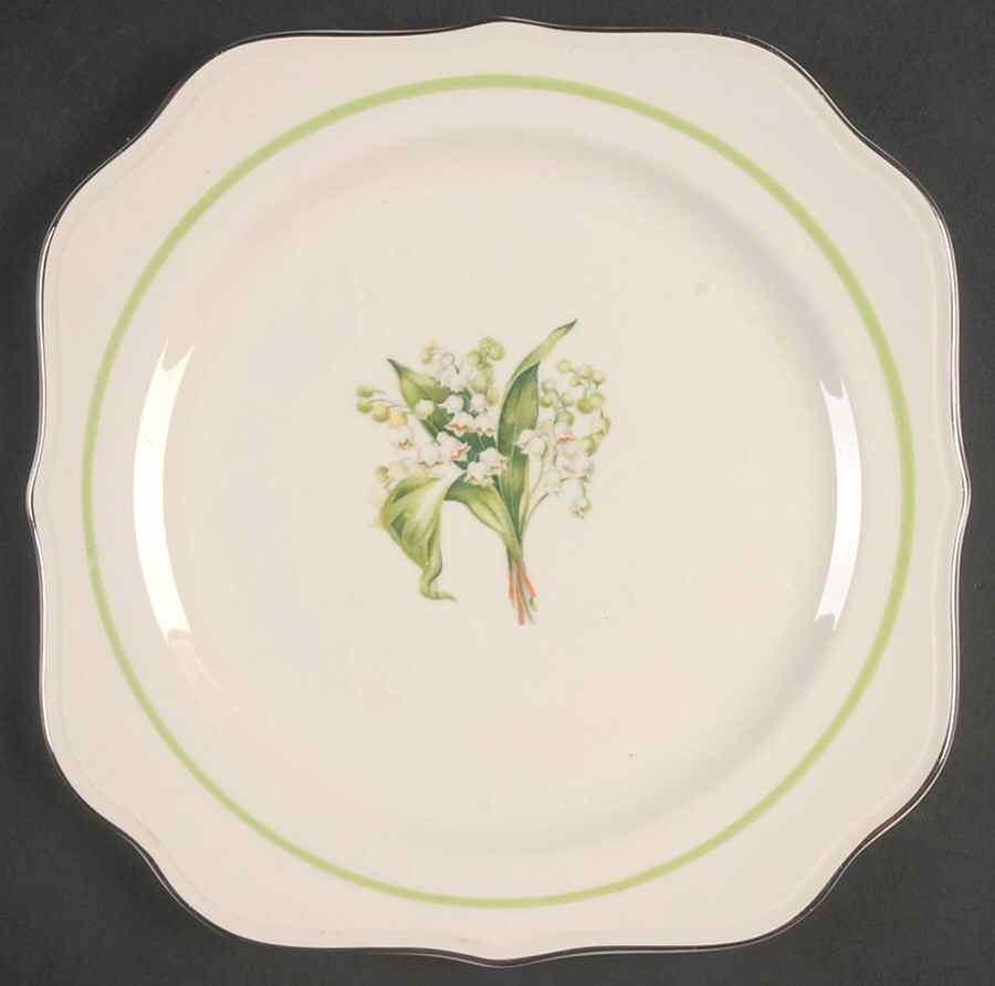 Lily of The Valley (Platinum Trim) Square Salad Plate by Homer Laughlin -1
