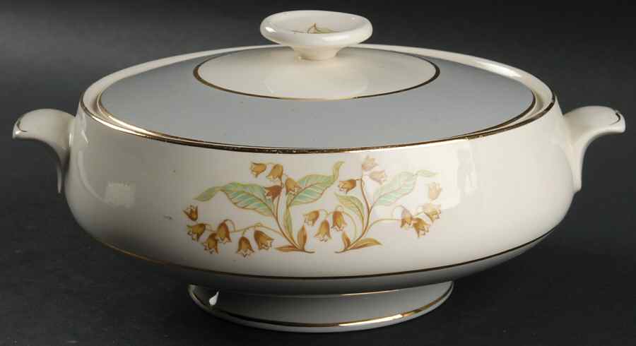 Lily of The Valley (Gold Trim) Round Covered Vegetable by Homer Laughlin -1